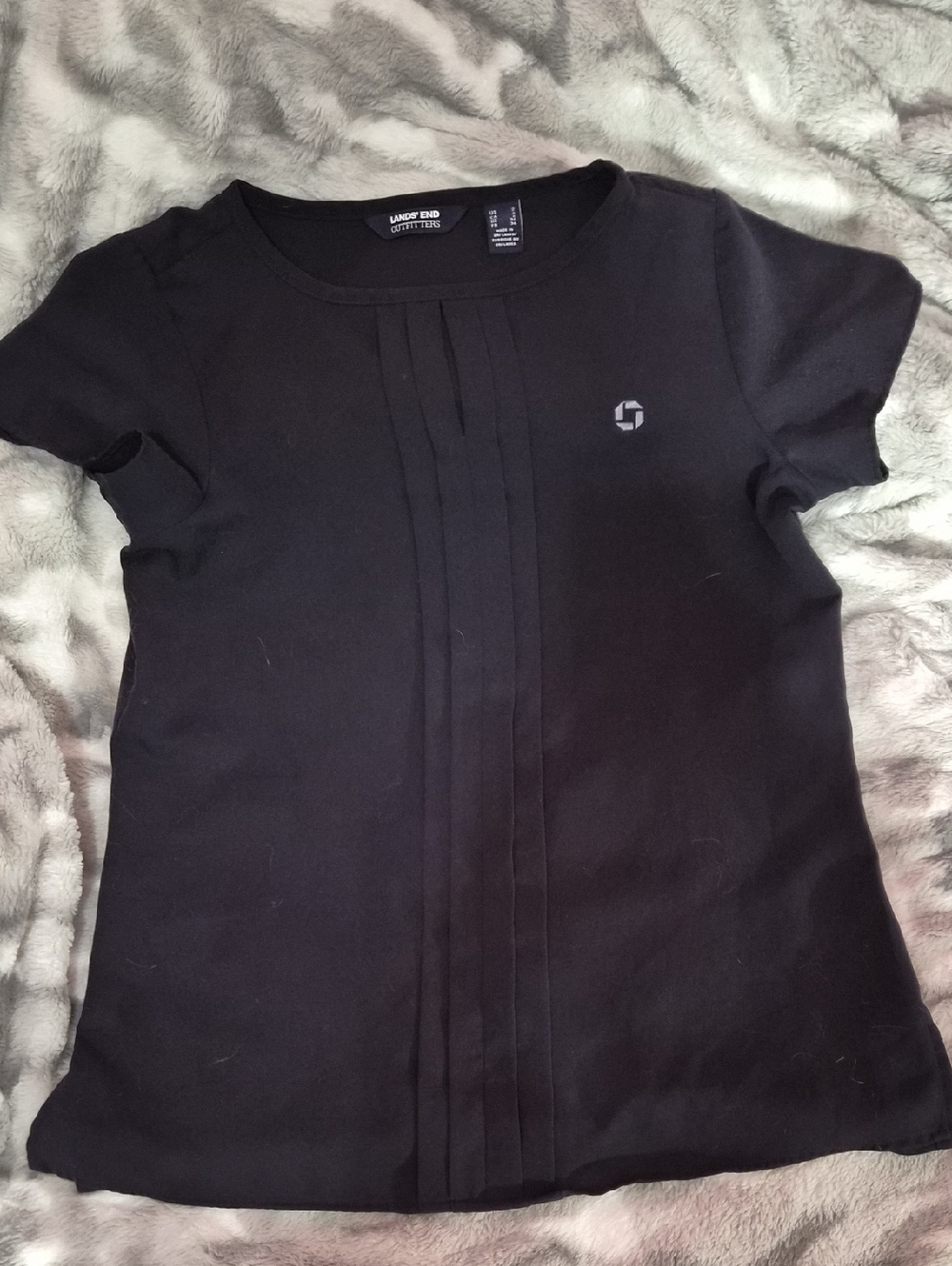 Lands' End Black Short Sleeve Pleated Knit Tee